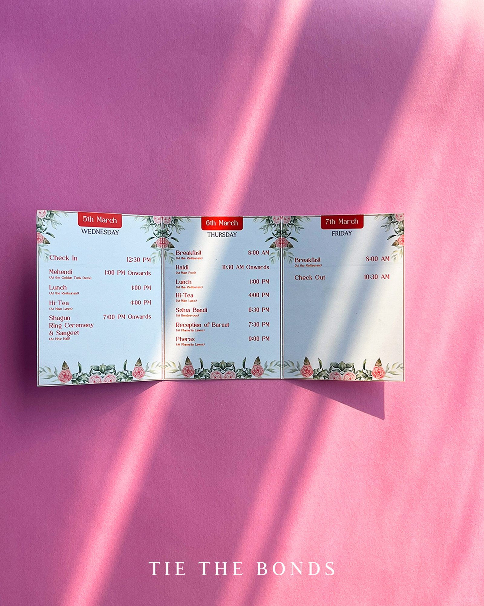 3 Fold itinerary Cards